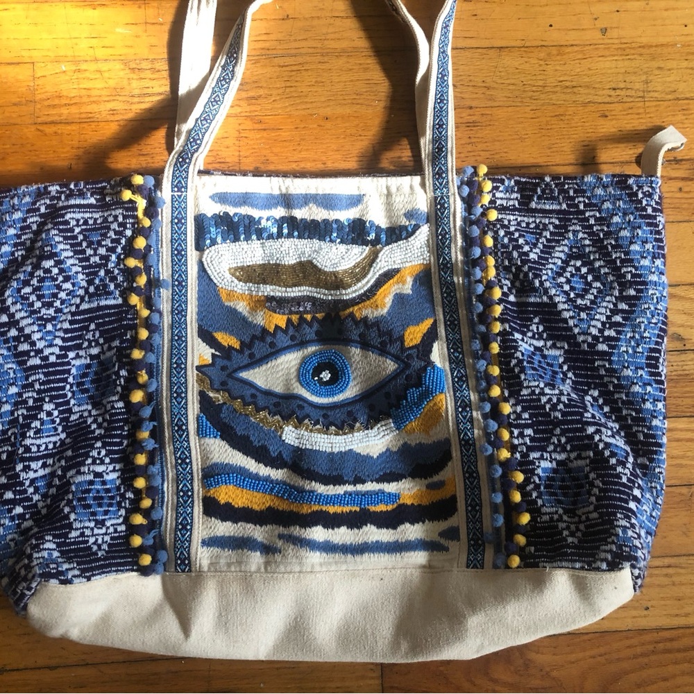 America Beyond Evil Eye Beaded Tote Beach Bag WORN ONCE